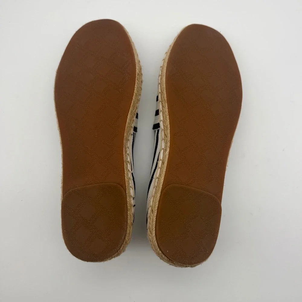 Vionic Valeri Navy White Striped Espadrille Flats Sz 9 Orthotic Comfort Nautical